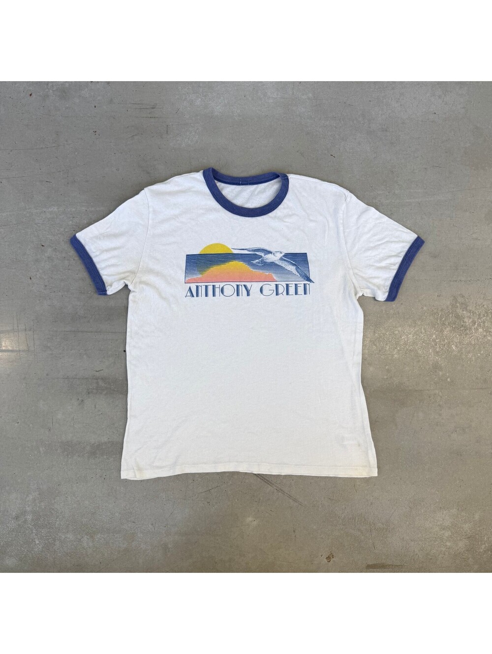 Vintage 80s Anthony Green Horizon Graphic Flawed Ringer T-Shirt White Large